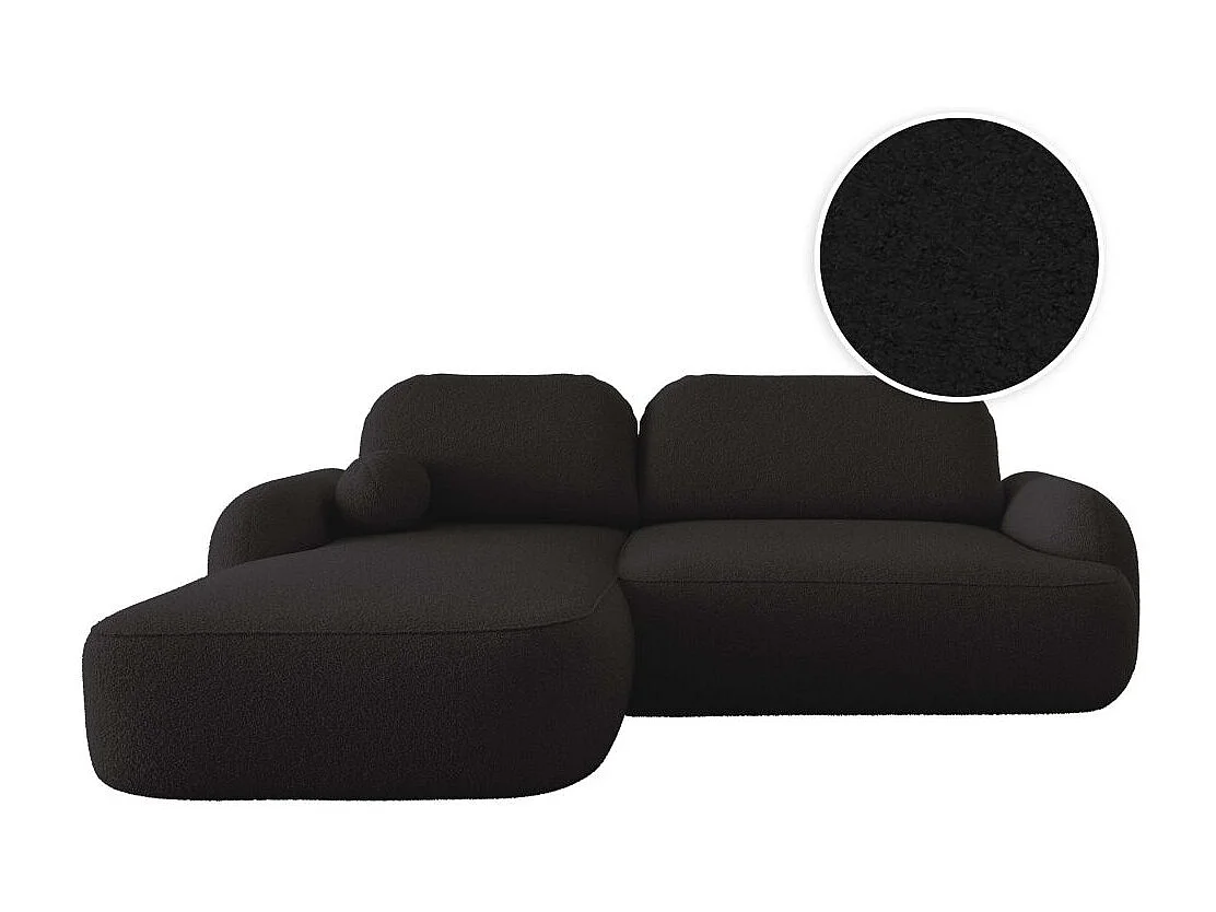 Canapé d'angle gauche convertible 4 places MILLY avec coffre en tissu bouclette - Gris anthracite