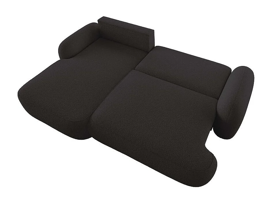 Canapé d'angle gauche convertible 4 places MILLY avec coffre en tissu bouclette - Gris anthracite