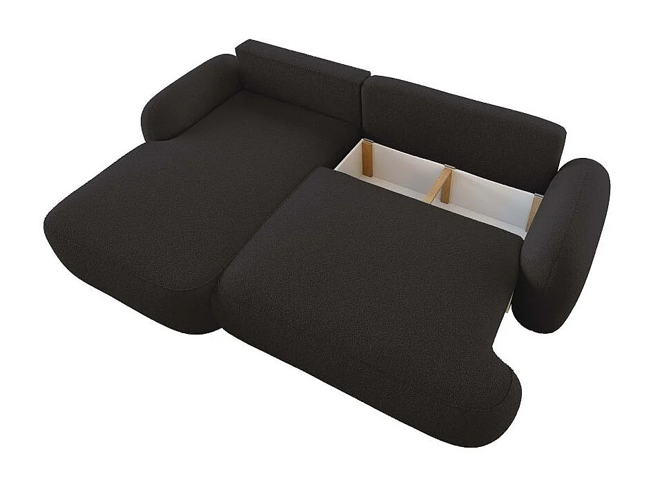 Canapé d'angle gauche convertible 4 places MILLY avec coffre en tissu bouclette - Gris anthracite