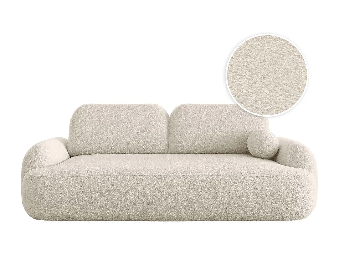 Canapé convertible 3 places MILLY avec coffre en tissu bouclette - Beige