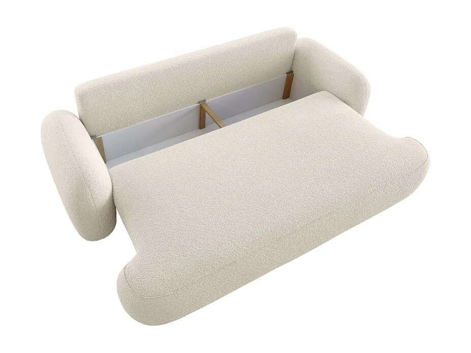 Canapé convertible 3 places MILLY avec coffre en tissu bouclette - Beige