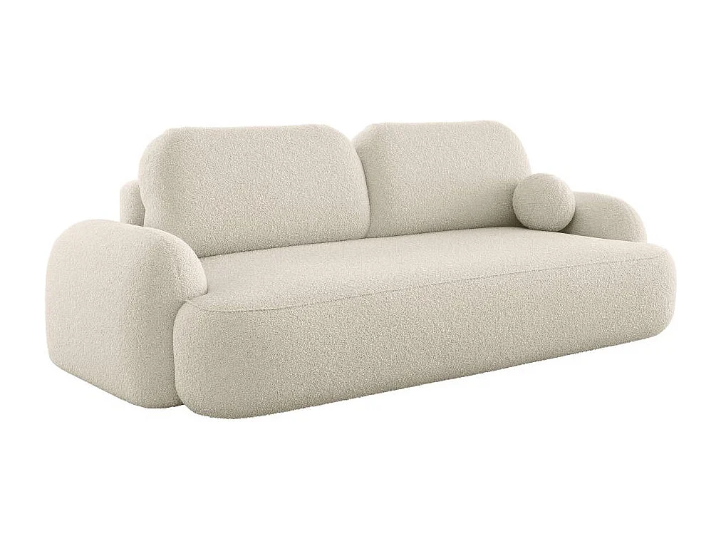 Canapé convertible 3 places MILLY avec coffre en tissu bouclette - Beige