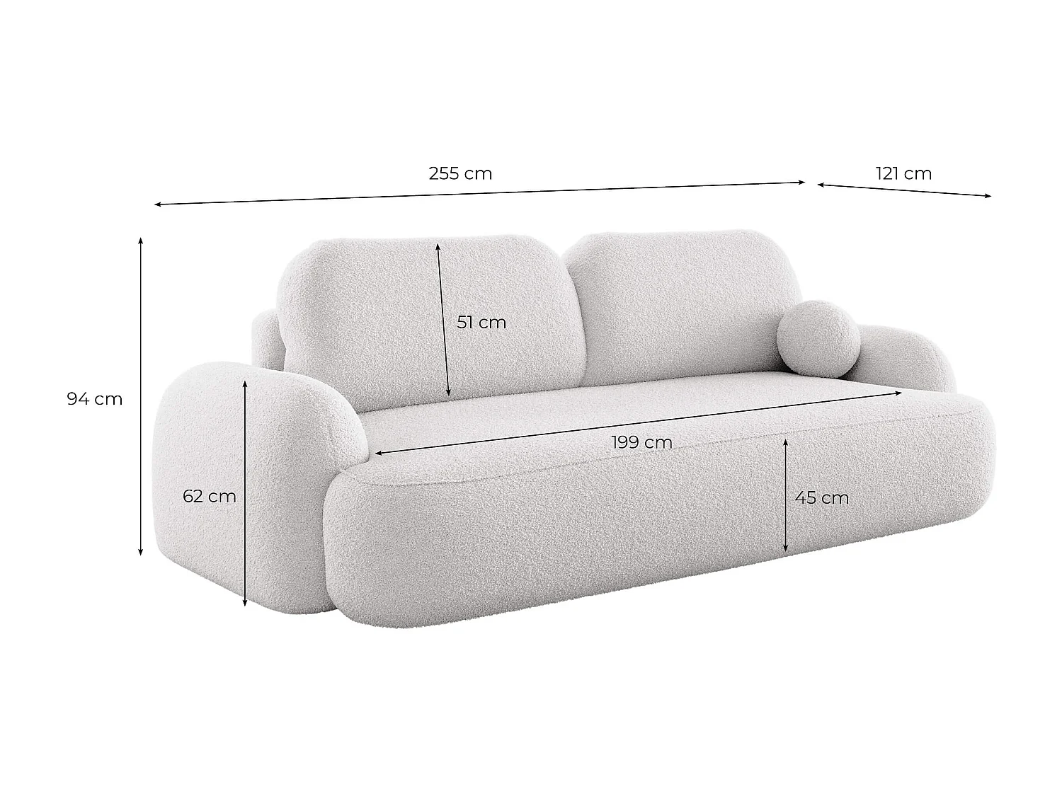 Canapé convertible 3 places MILLY avec coffre en tissu bouclette - Beige