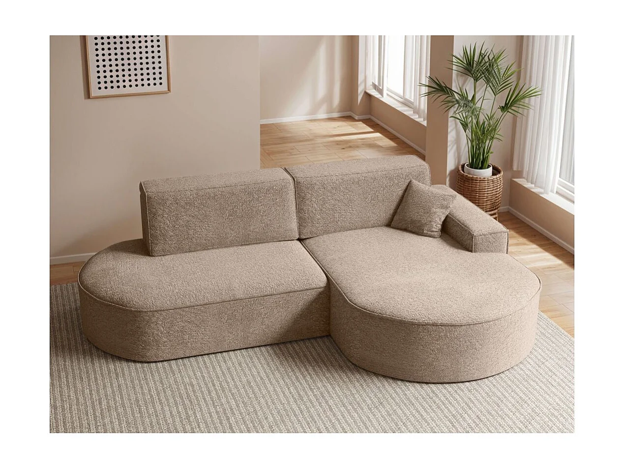 Canapé d'angle droit convertible 4 places MARLO en tissu chenille - Taupe