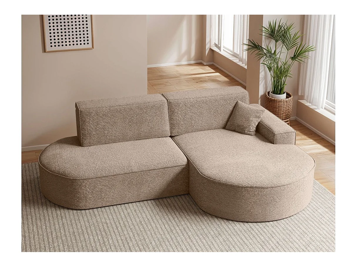 Canapé d'angle convertible 4 places en tissu chenille taupe MARLO