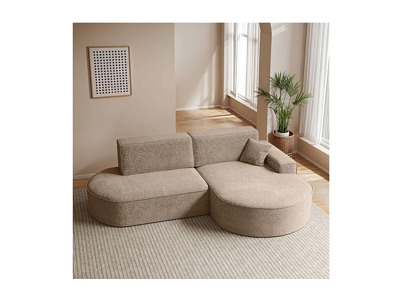 Canapé d'angle droit convertible 4 places MARLO en tissu chenille - Taupe