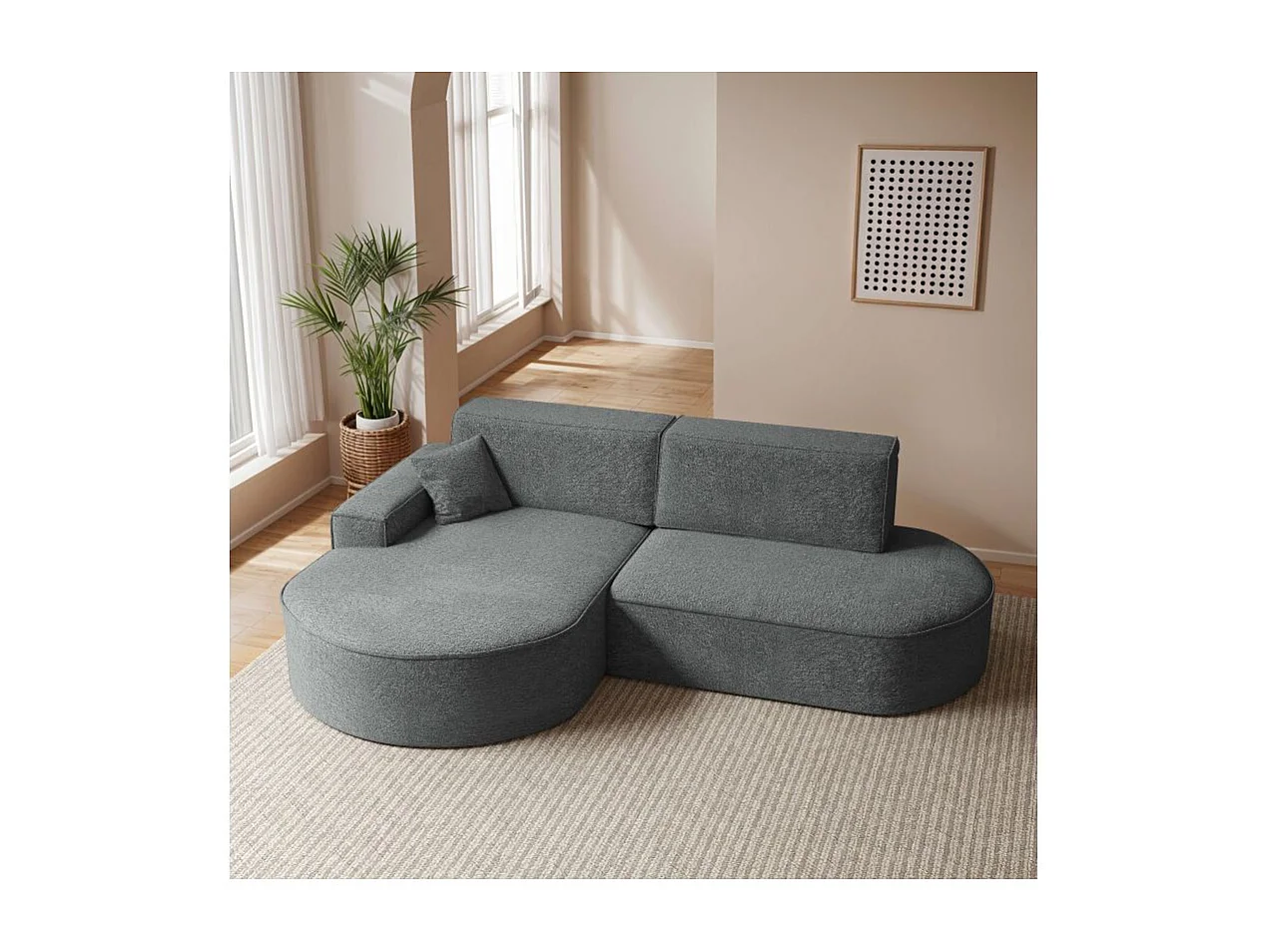 Canapé d'angle gauche convertible 4 places MARLO en tissu chenille - Gris anthracite