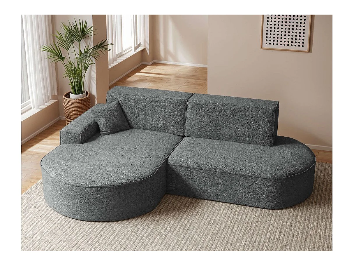Canapé d'angle convertible 4 places en tissu chenille gris anthracite MARLO