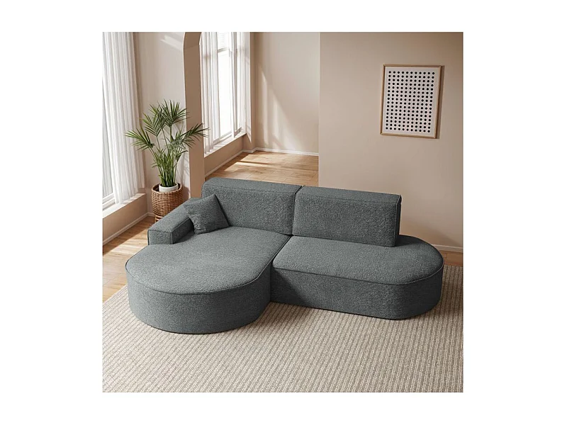 Canapé d'angle gauche convertible 4 places MARLO en tissu chenille - Gris anthracite