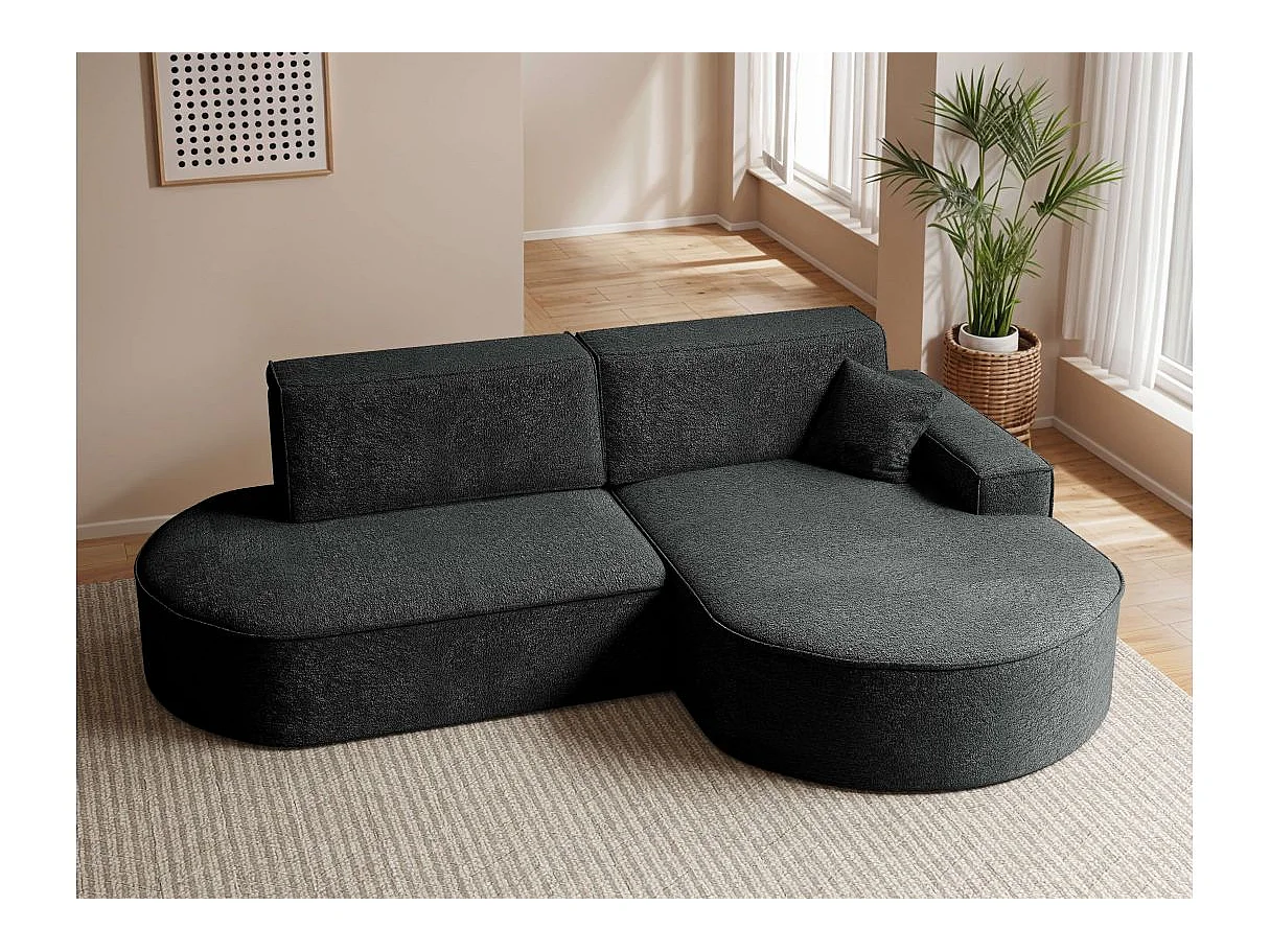 Canapé d'angle convertible 4 places en tissu chenille gris anthracite MARLO