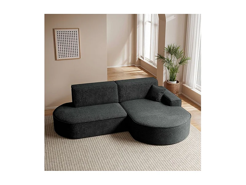 Canapé d'angle droit convertible 4 places MARLO en tissu chenille - Gris anthracite