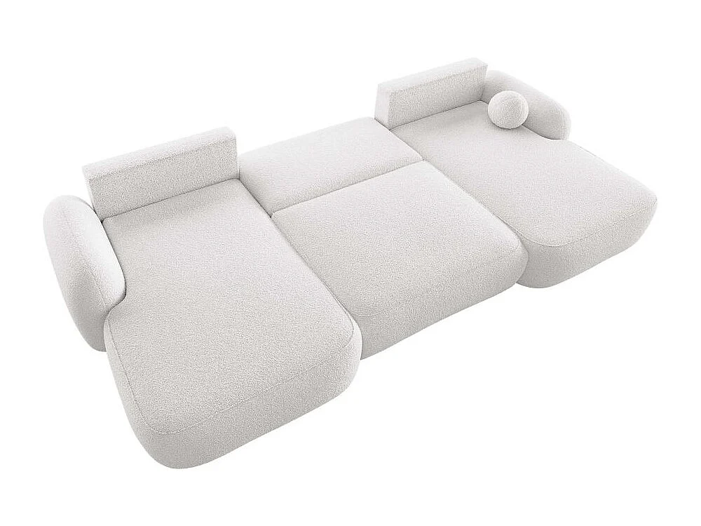 Canapé panoramique convertible 6 places MILLY avec coffre en tissu bouclette - Blanc