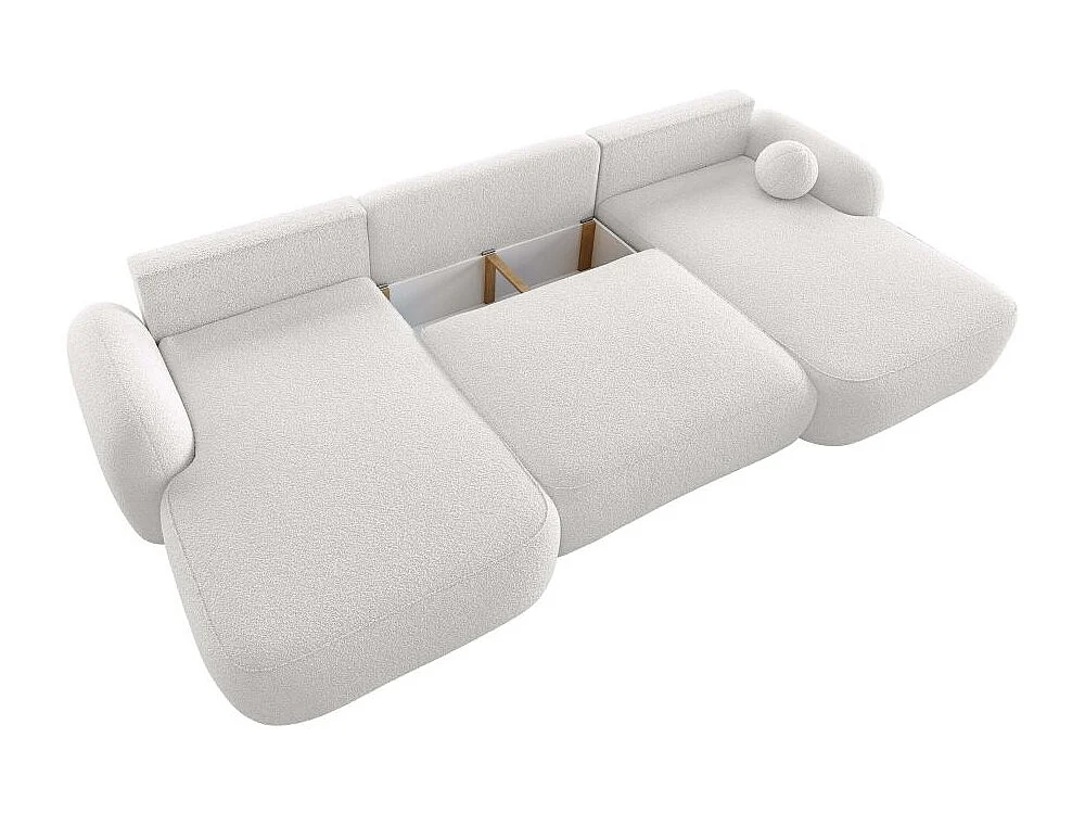 Canapé d'angle panoramique convertible 6 places avec coffre en tissu blanc