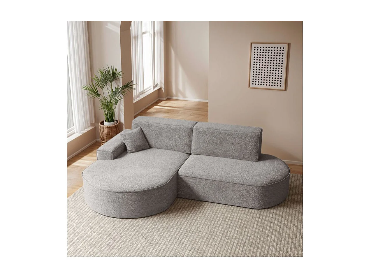 Canapé d'angle gauche convertible 4 places MARLO en tissu chenille - Gris clair