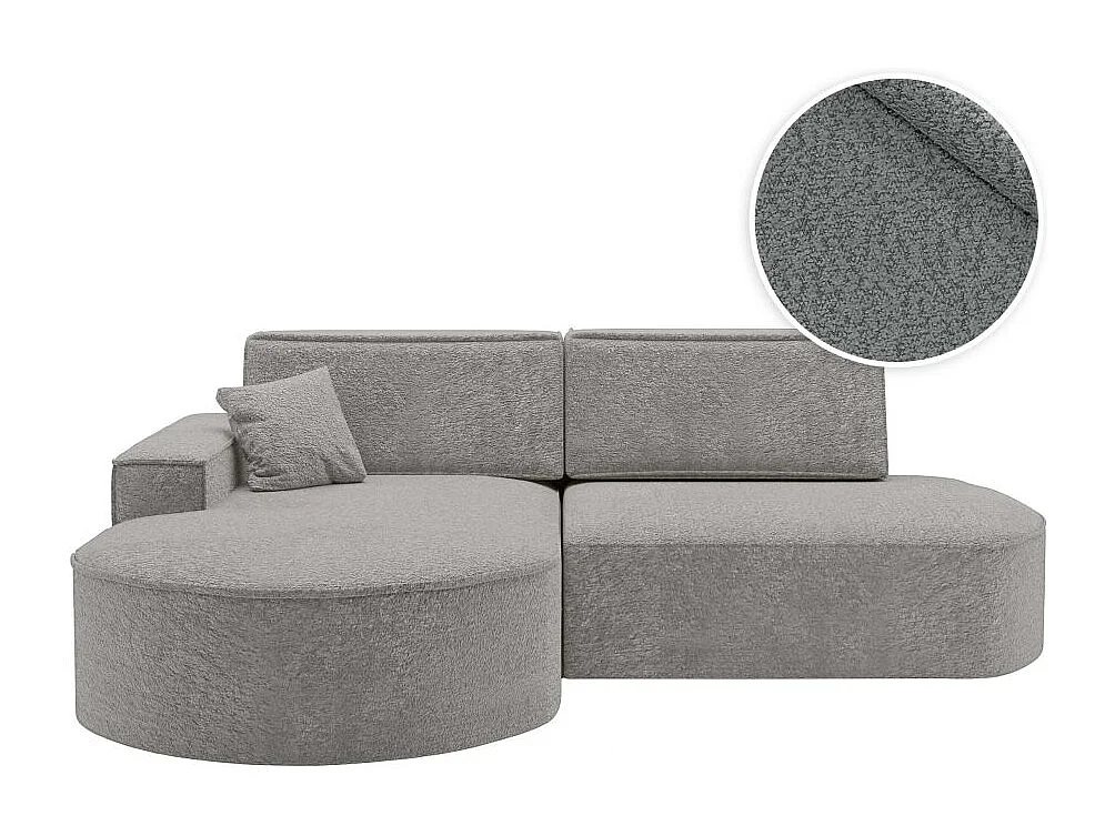 Canapé d'angle gauche convertible 4 places MARLO en tissu chenille - Gris clair
