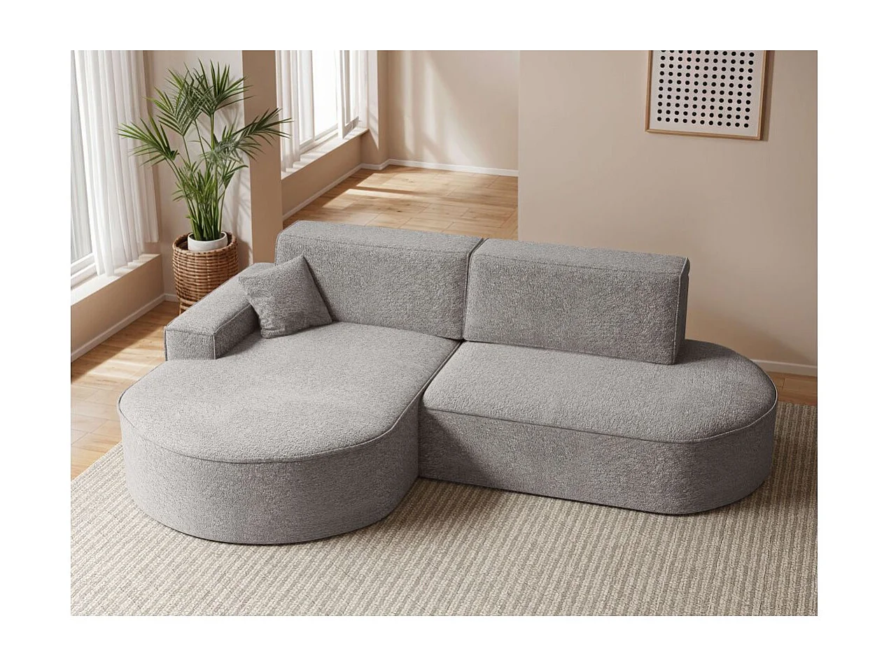 Canapé d'angle gauche convertible 4 places MARLO en tissu chenille - Gris clair