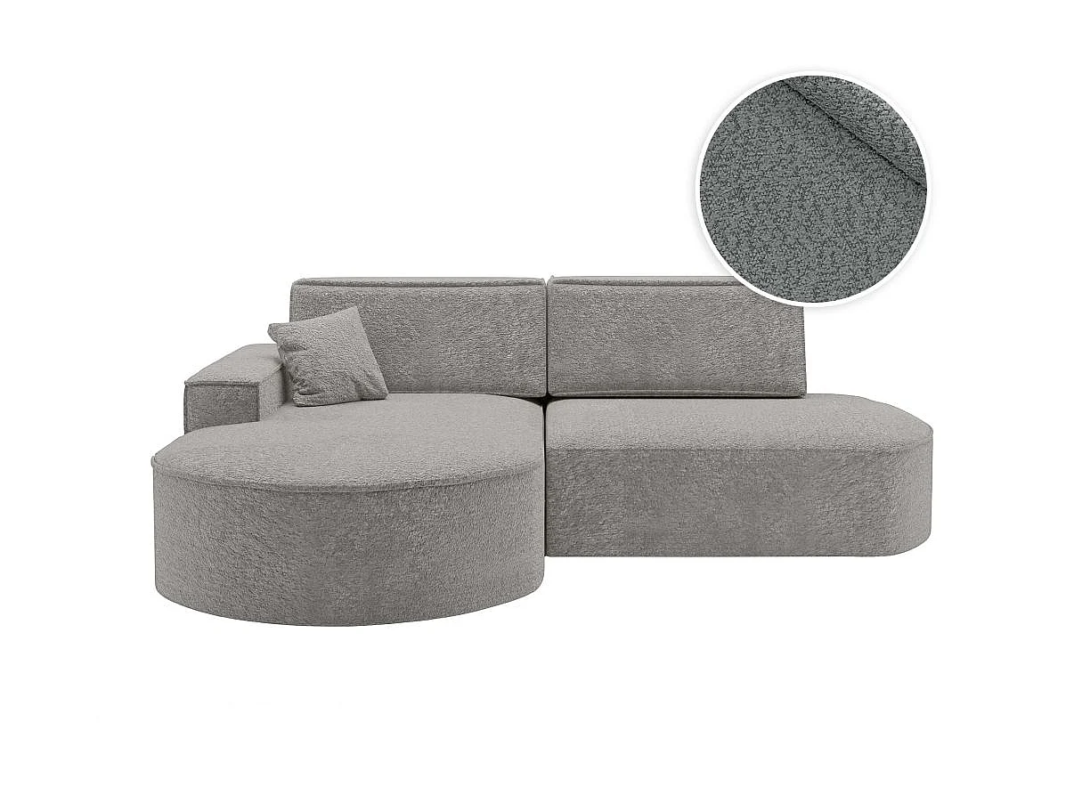 Canapé d'angle convertible 4 places en tissu chenille gris clair MARLO