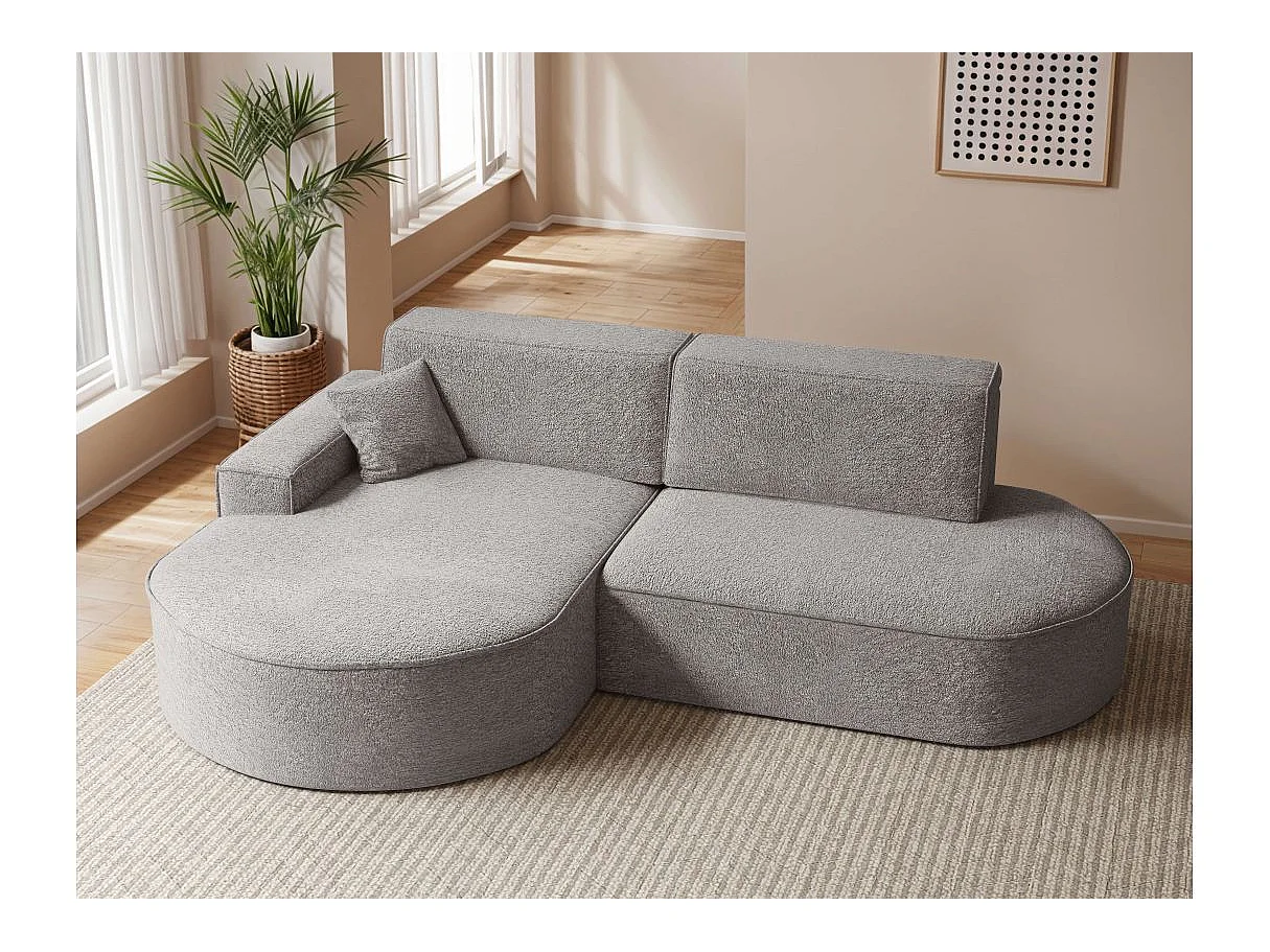 Canapé d'angle convertible 4 places en tissu chenille gris clair MARLO