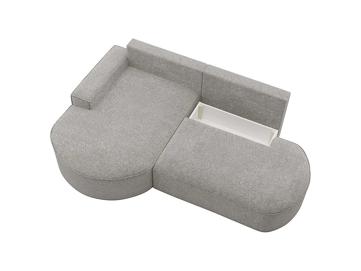 Canapé d'angle convertible 4 places en tissu chenille gris clair MARLO