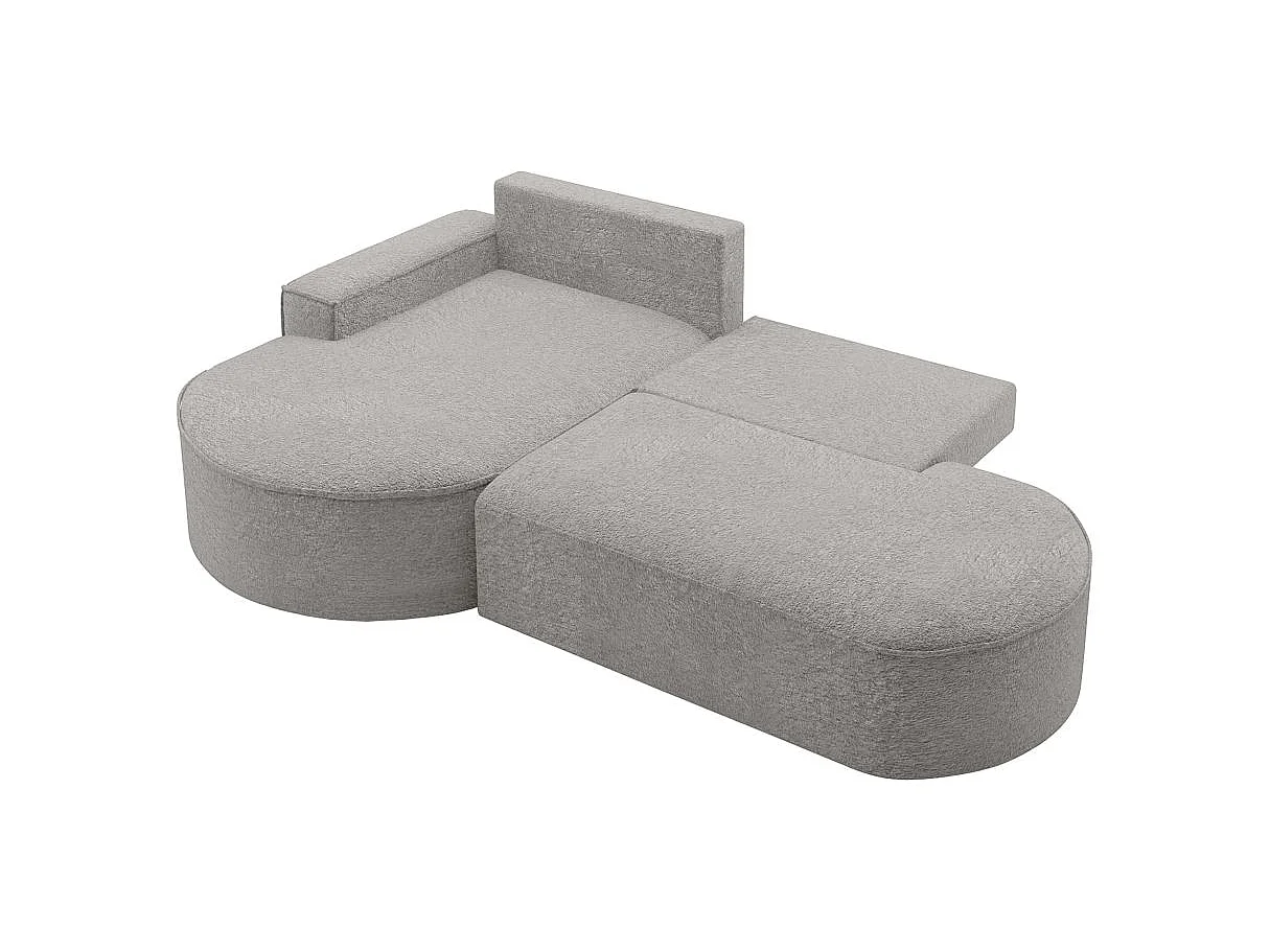 Canapé d'angle convertible 4 places en tissu chenille gris clair MARLO
