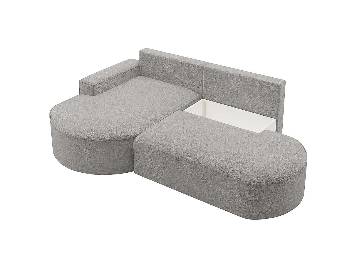 Canapé d'angle convertible 4 places en tissu chenille gris clair MARLO