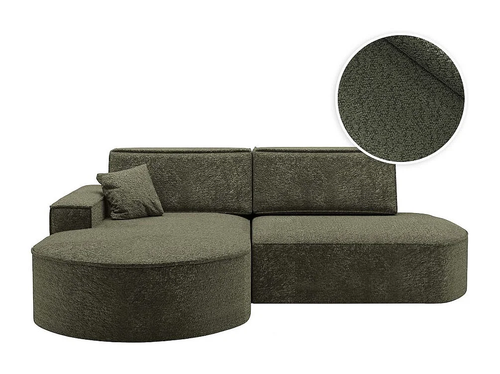 Canapé d'angle gauche convertible 4 places MARLO en tissu chenille - Vert foncé