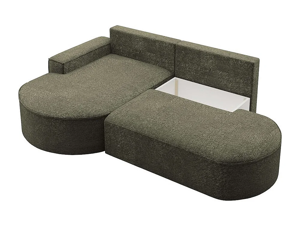 Canapé d'angle gauche convertible 4 places MARLO en tissu chenille - Vert foncé