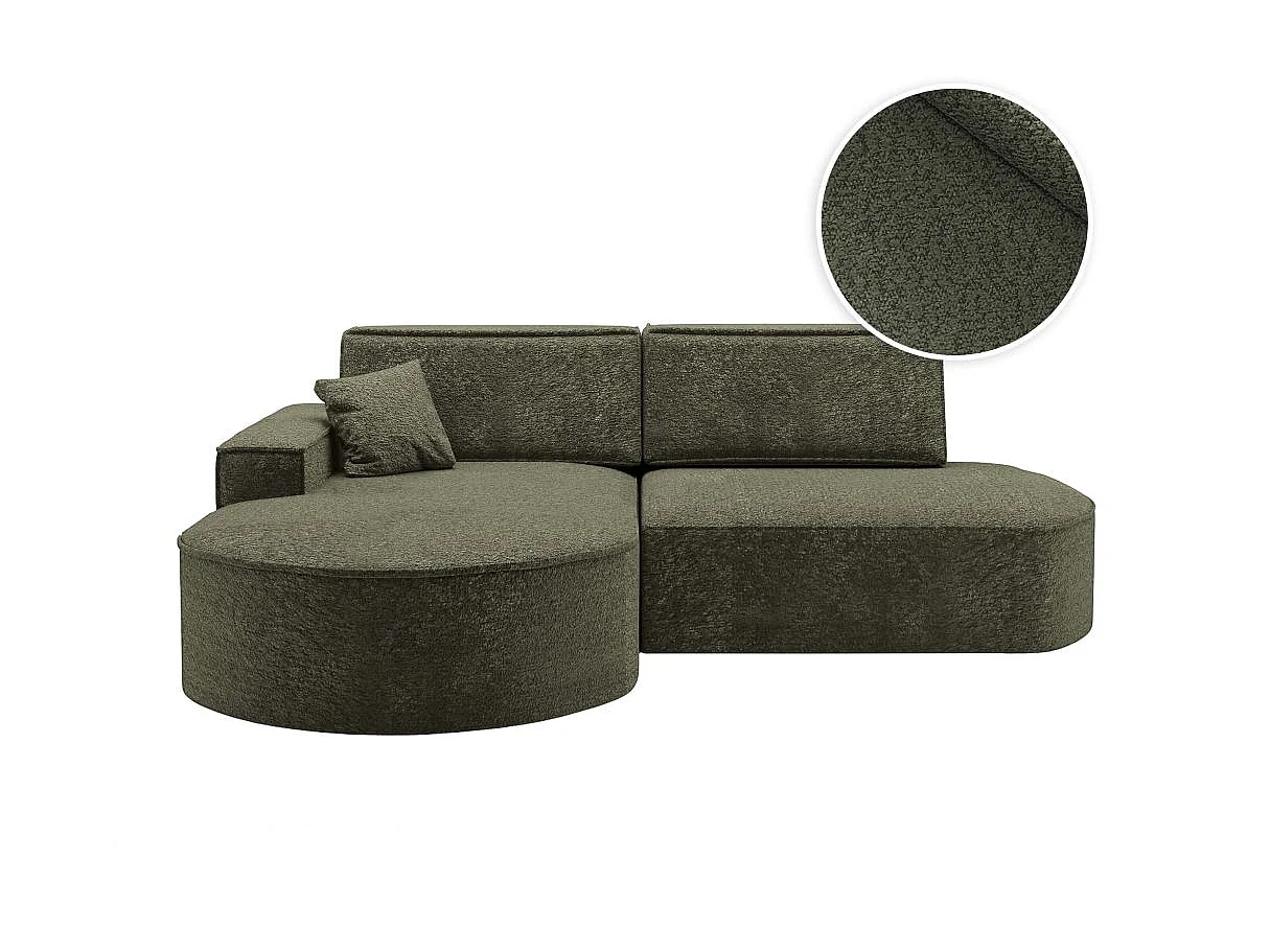 Canapé d'angle convertible 4 places en tissu chenille vert foncé MARLO