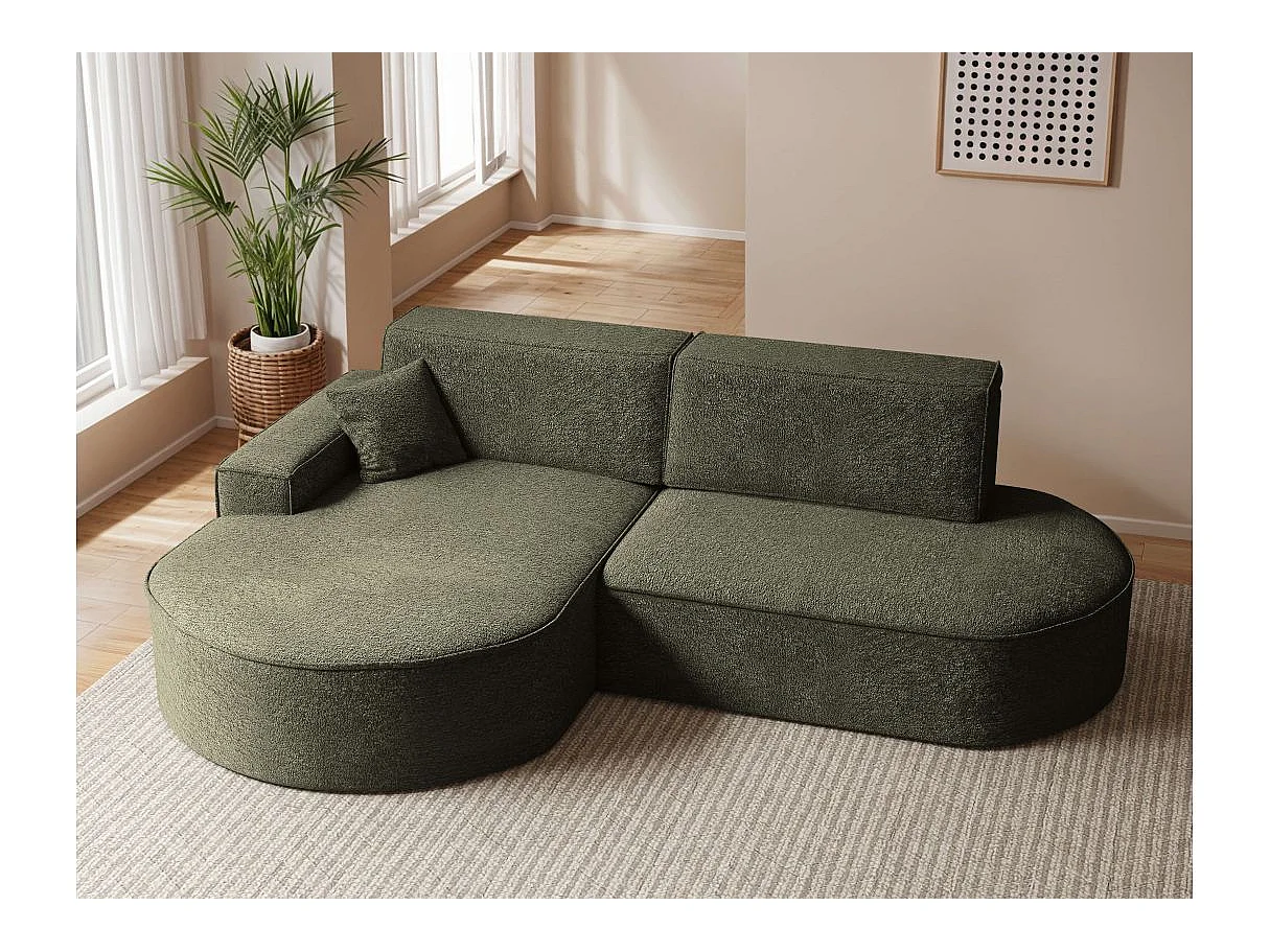Canapé d'angle convertible 4 places en tissu chenille vert foncé MARLO