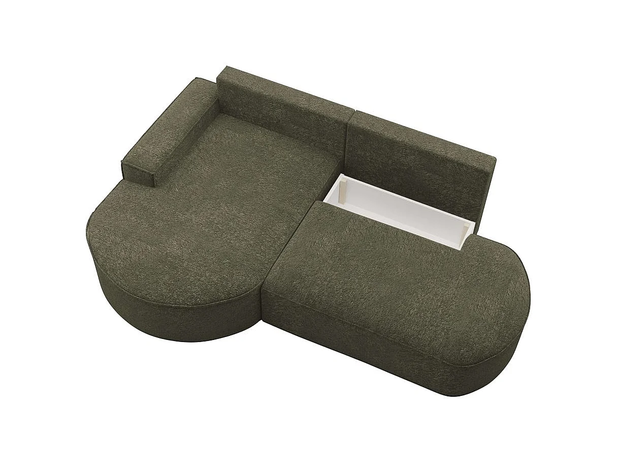 Canapé d'angle convertible 4 places en tissu chenille vert foncé MARLO