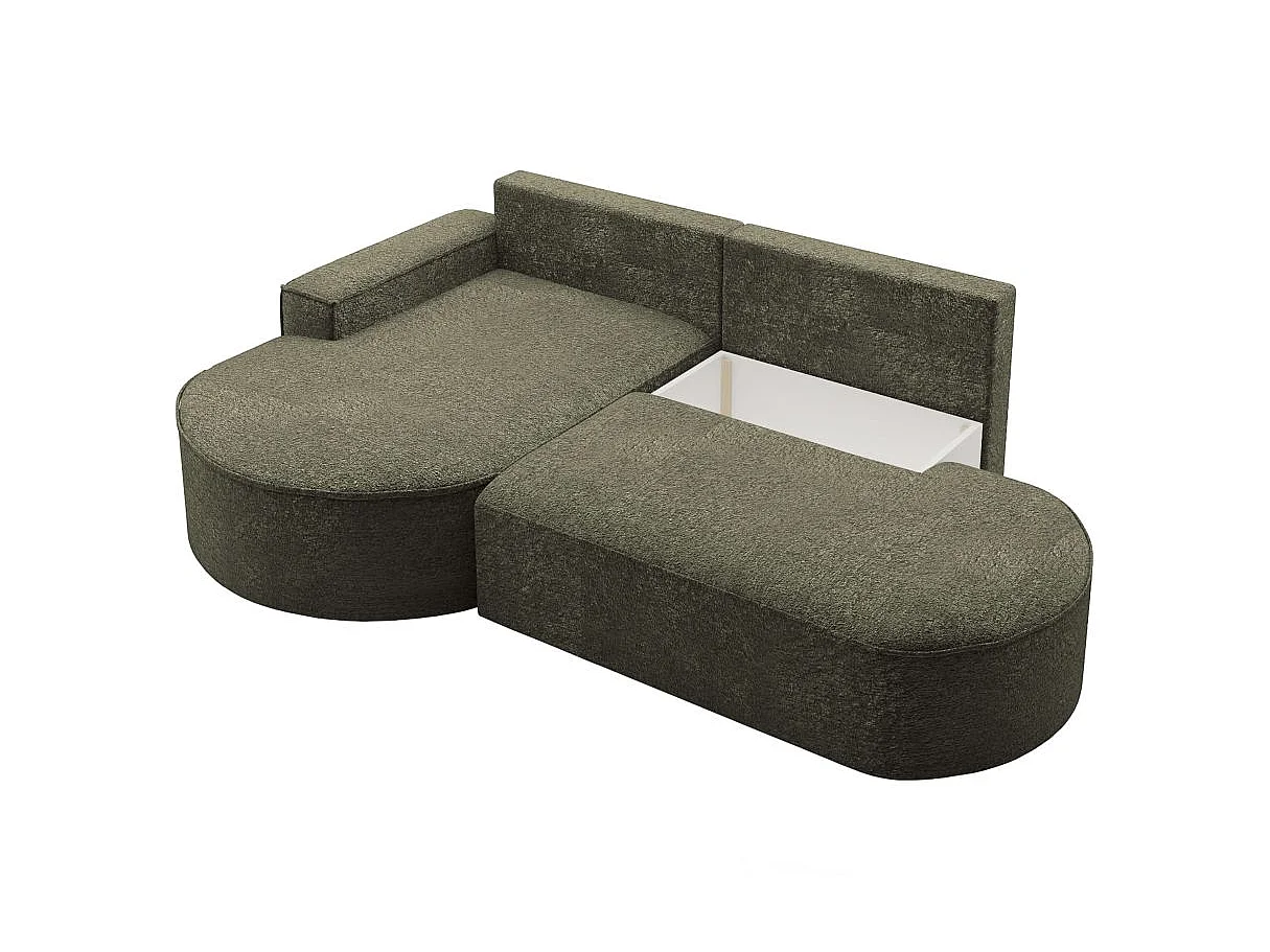 Canapé d'angle convertible 4 places en tissu chenille vert foncé MARLO