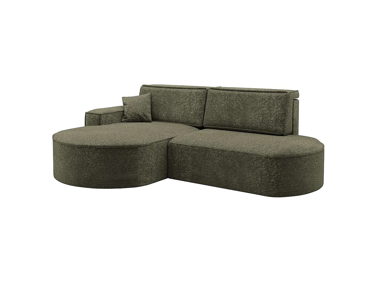 Canapé d'angle convertible 4 places en tissu chenille vert foncé MARLO