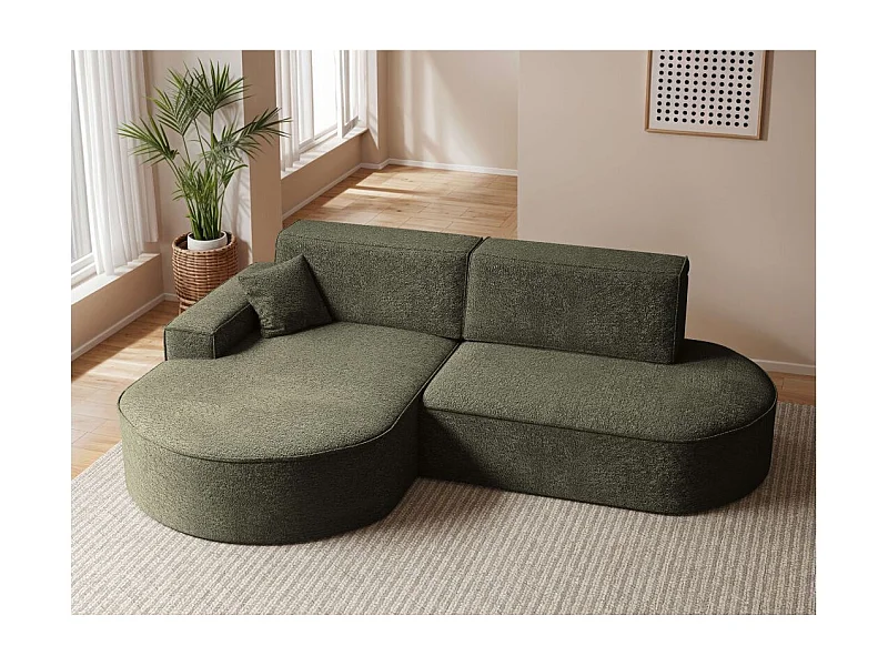 Canapé d'angle gauche convertible 4 places MARLO en tissu chenille - Vert foncé