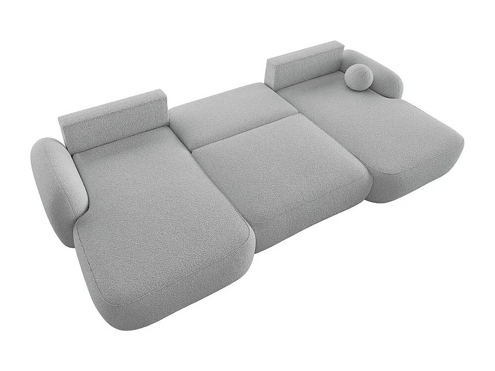 Canapé panoramique convertible 6 places MILLY avec coffre en tissu bouclette - Gris clair
