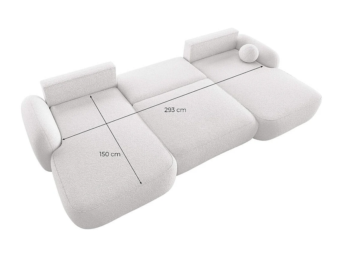 Canapé panoramique convertible 6 places MILLY avec coffre en tissu bouclette - Gris clair