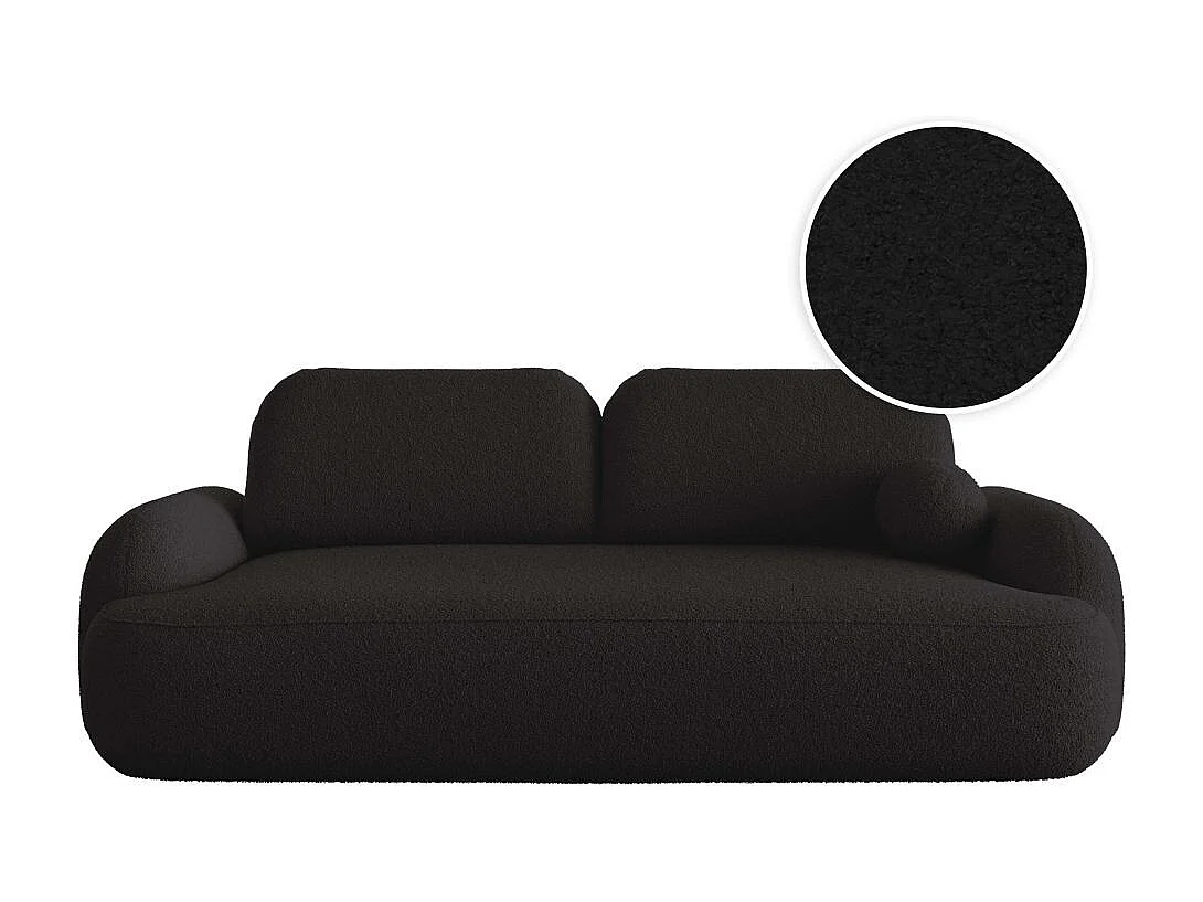 Canapé convertible 3 places MILLY avec coffre en tissu bouclette - Gris anthracite