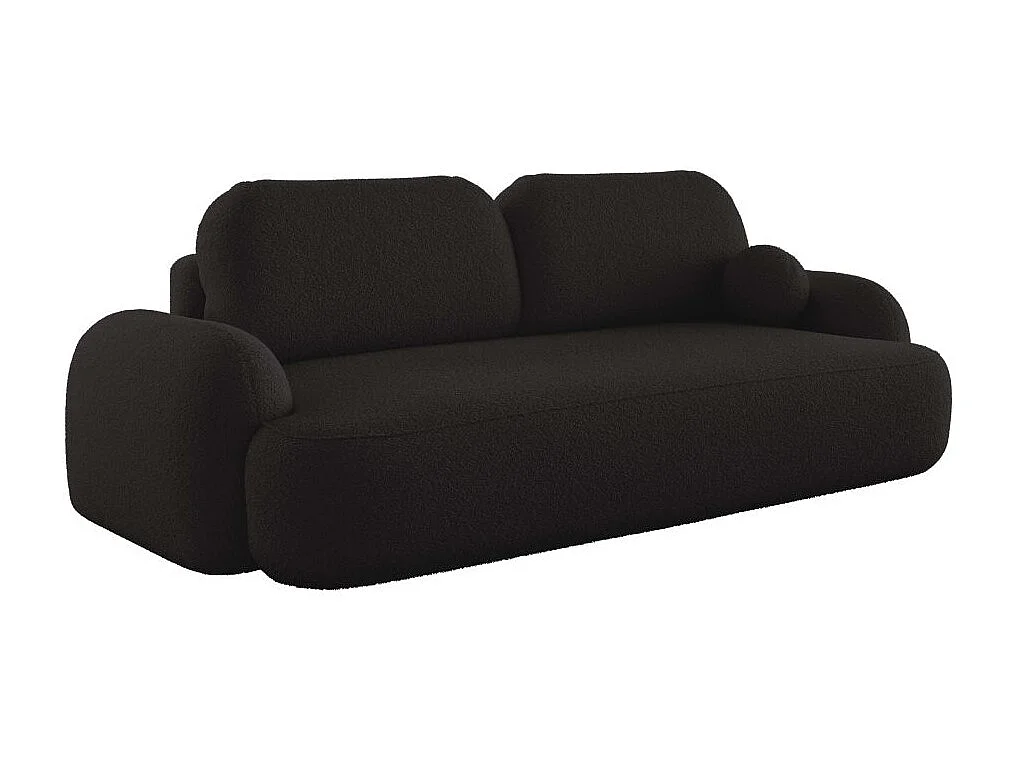 Canapé convertible 3 places MILLY avec coffre en tissu bouclette - Gris anthracite