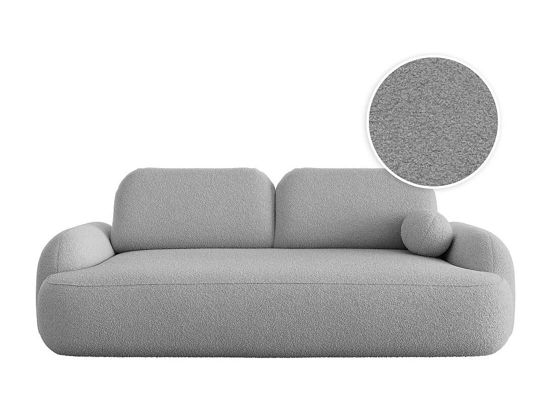 Canapé convertible 3 places MILLY avec coffre en tissu bouclette - Gris clair
