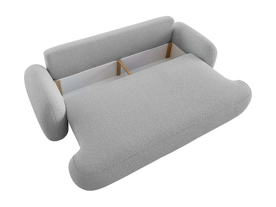 Canapé convertible 3 places MILLY avec coffre en tissu bouclette - Gris clair
