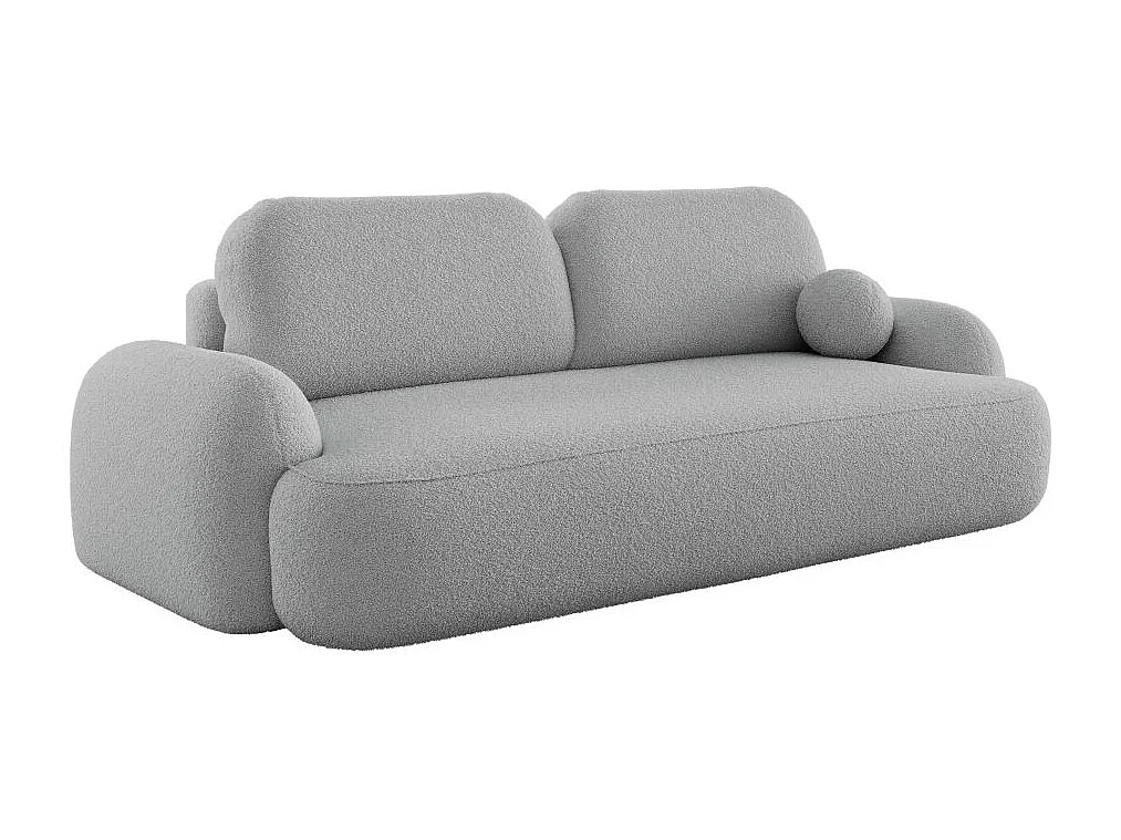 Canapé convertible 3 places MILLY avec coffre en tissu bouclette - Gris clair
