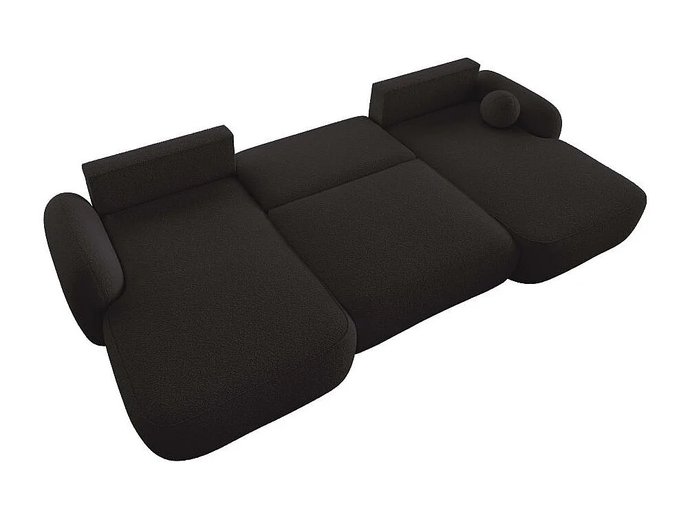 Canapé panoramique convertible 6 places MILLY avec coffre en tissu bouclette - Gris anthracite