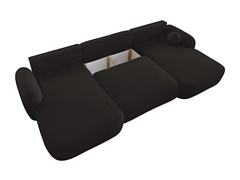 Canapé panoramique convertible 6 places MILLY avec coffre en tissu bouclette - Gris anthracite