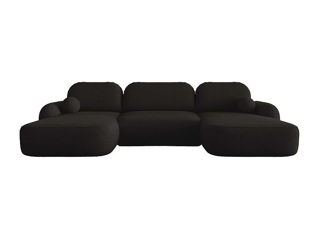 Canapé panoramique convertible 6 places MILLY avec coffre en tissu bouclette - Gris anthracite