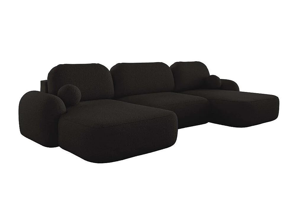 Canapé panoramique convertible 6 places MILLY avec coffre en tissu bouclette - Gris anthracite