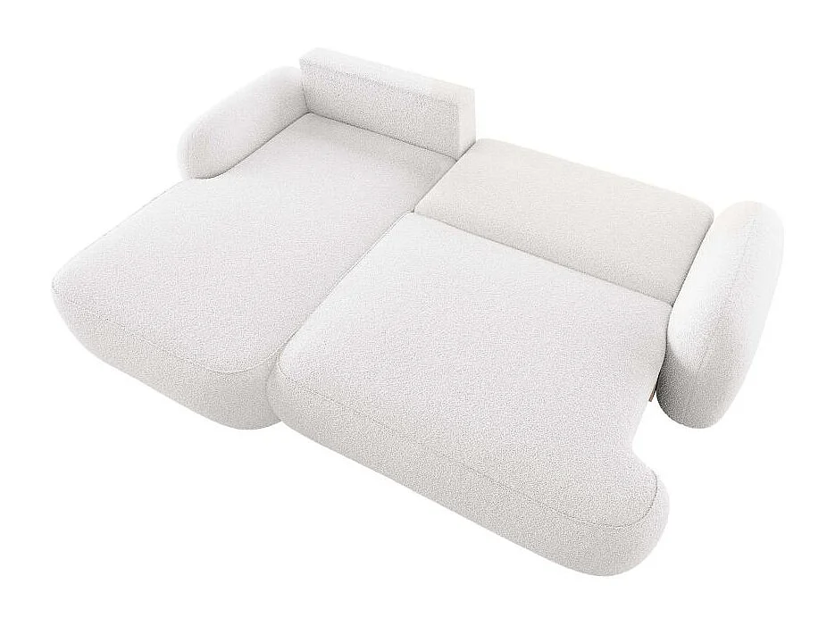 Canapé d'angle gauche convertible 4 places MILLY avec coffre en tissu bouclette - Blanc