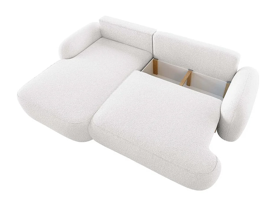 Canapé d'angle gauche convertible 4 places MILLY avec coffre en tissu bouclette - Blanc
