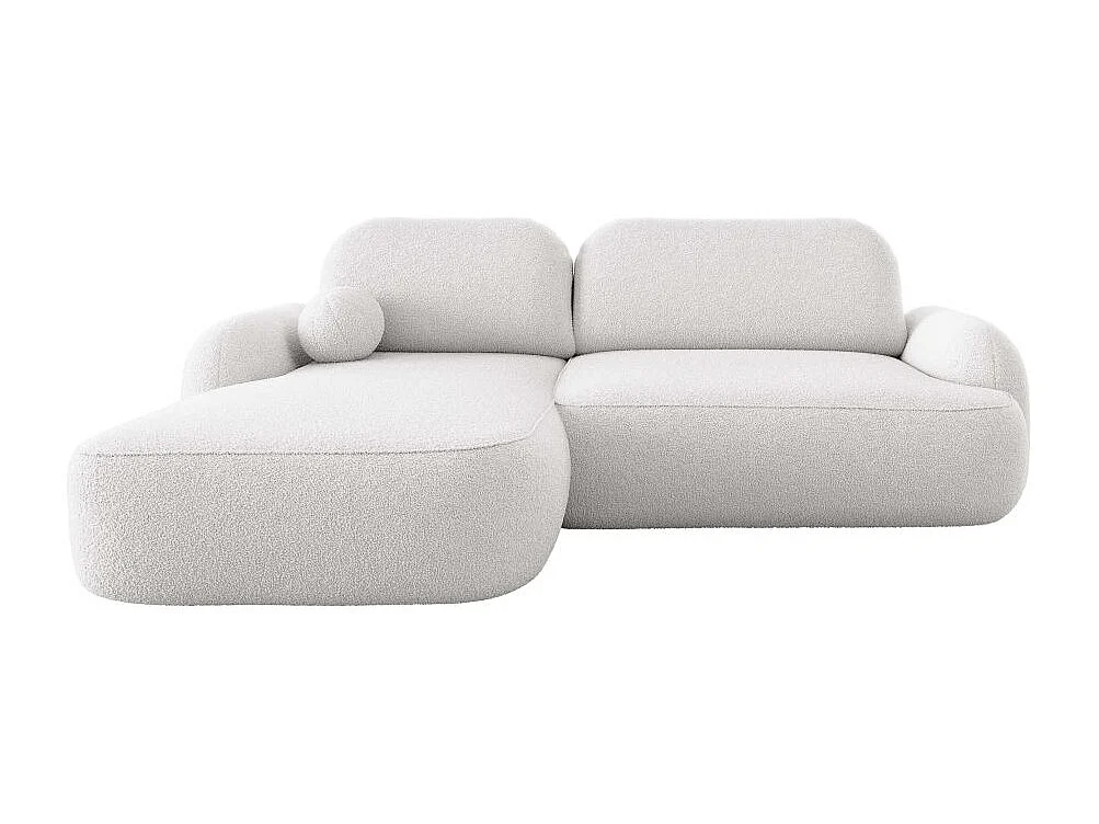 Canapé d'angle gauche convertible 4 places MILLY avec coffre en tissu bouclette - Blanc