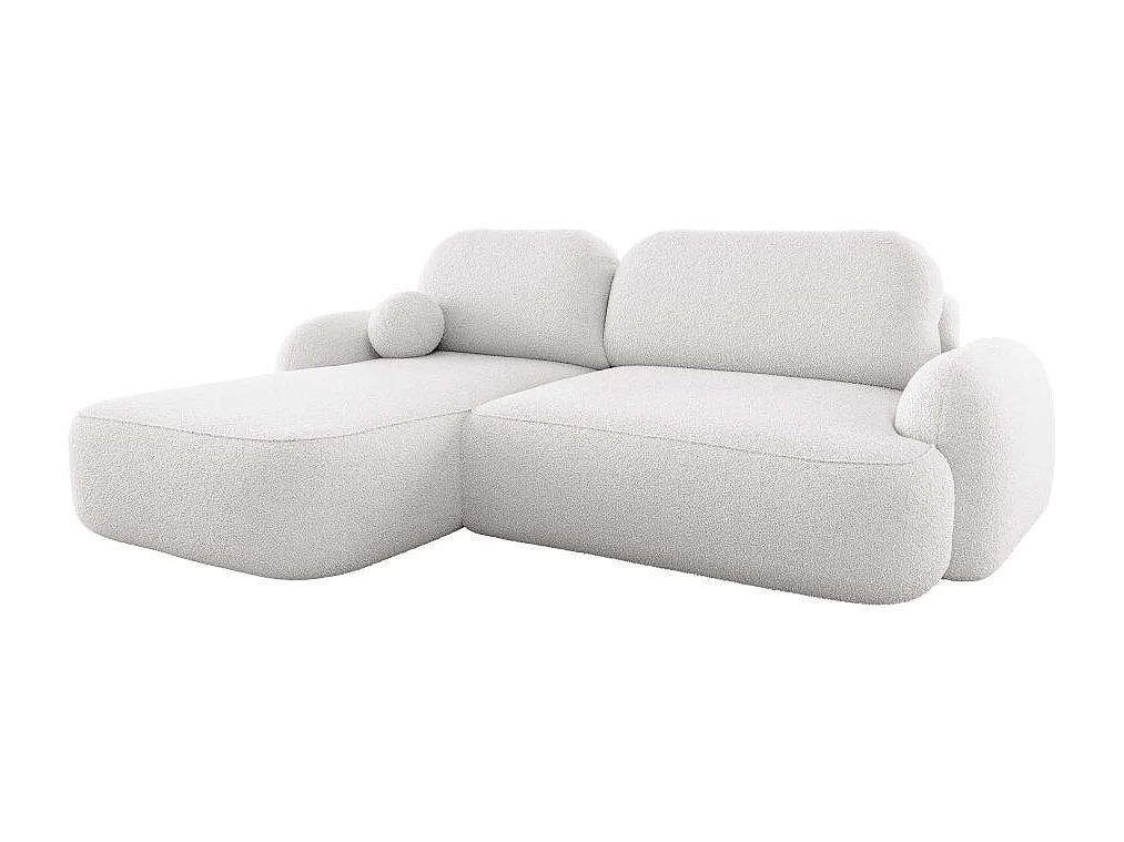 Canapé d'angle gauche convertible 4 places MILLY avec coffre en tissu bouclette - Blanc