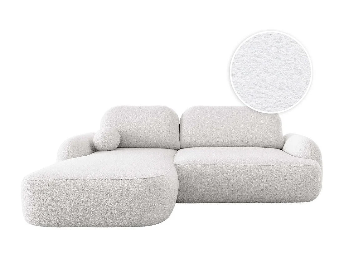 Canapé d'angle gauche convertible 4 places MILLY avec coffre en tissu bouclette - Blanc