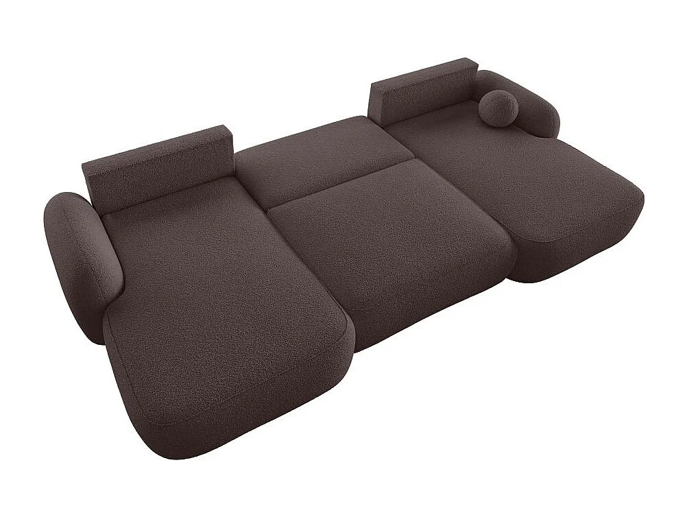 Canapé panoramique convertible 6 places MILLY avec coffre en tissu bouclette - Marron